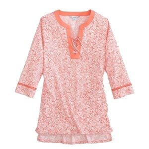 NWT Southern Tide Hailey Printed Lace Up Conch Shell Tunic Top White/Pink